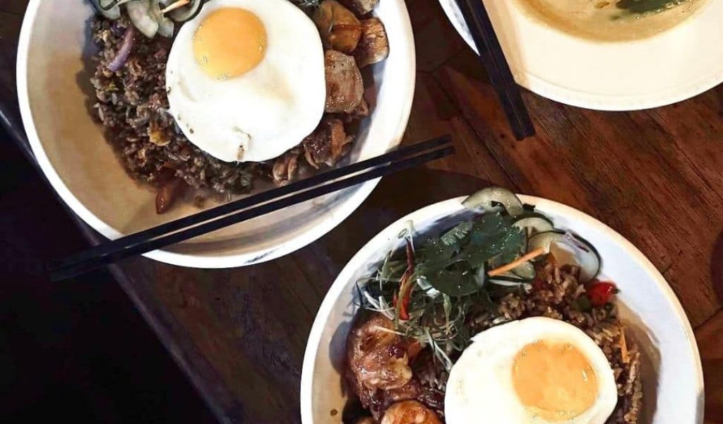 Asian fusion dishes with dumplings and noodles served at Laggas Uluwatu