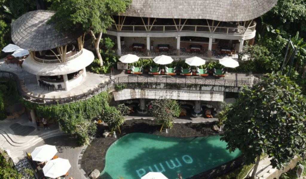 View of Tegenungan Waterfall from Omma Dayclub near Ubud