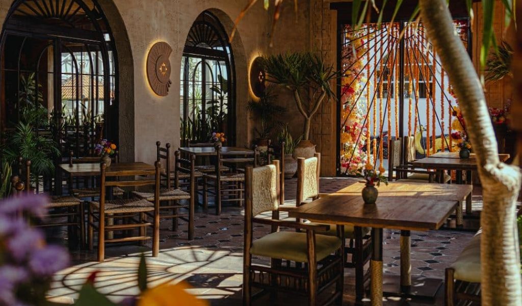 Interior design of Origen Mexican restaurant in Canggu with lively social atmosphere