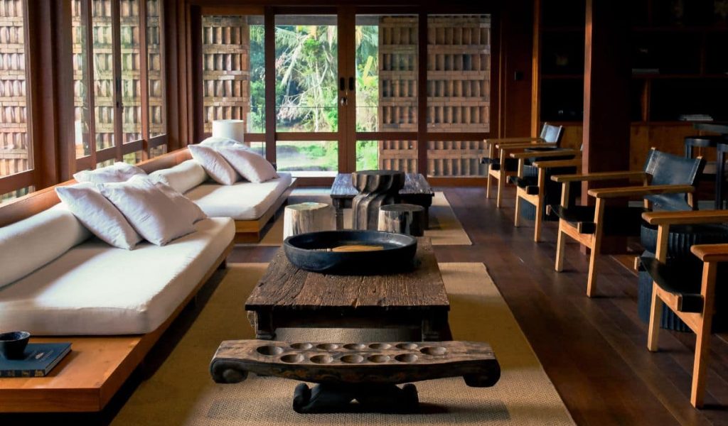 Rumah Subak North Ubud living room with open space design and jungle views