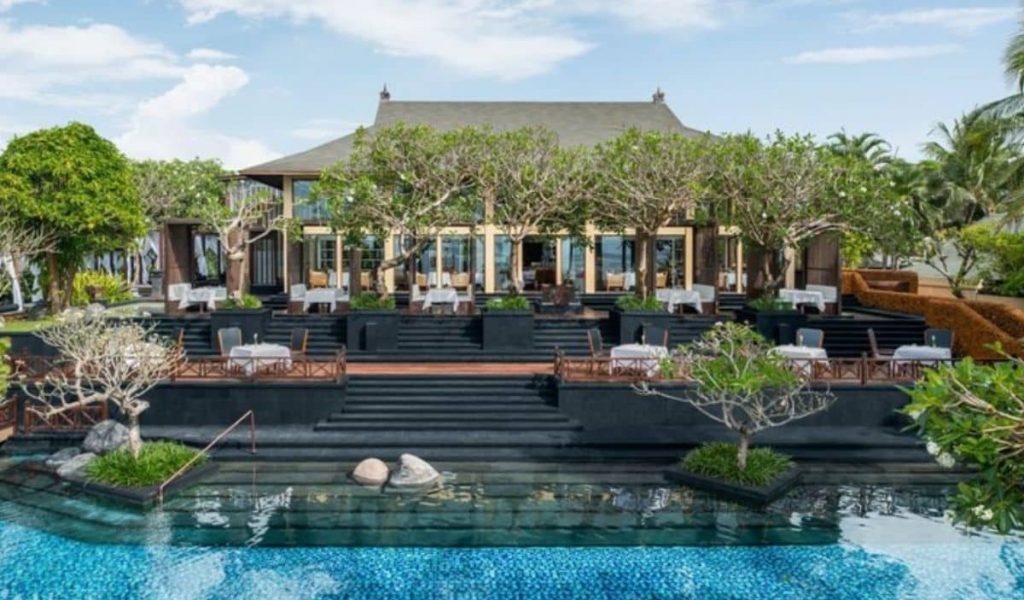 Luxury beachfront villas and tropical gardens at The St. Regis Bali Resort in Nusa Dua, Bali.