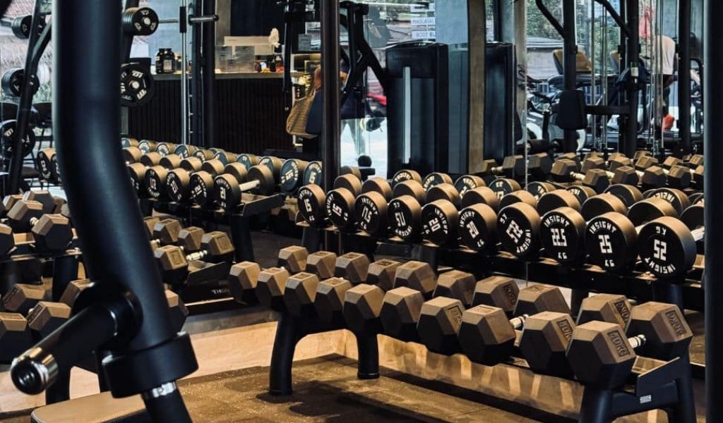 Modern gym interior at Ulu Fit Bali with professional training equipment.