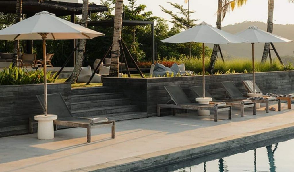 Poolside view at Somewhere Lombok with natural surroundings