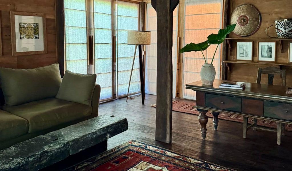 Bamboo room at Bambu Indah surrounded by jungle greenery in Ubud